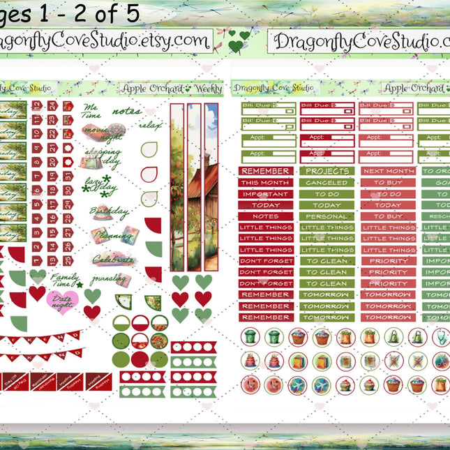 7x9 Weekly Printable Planner Stickers Kit – Charming Apple Orchard | Silhouette & Cricut Cut Files + PDF for Hand Cutting DragonflyCoveStudio