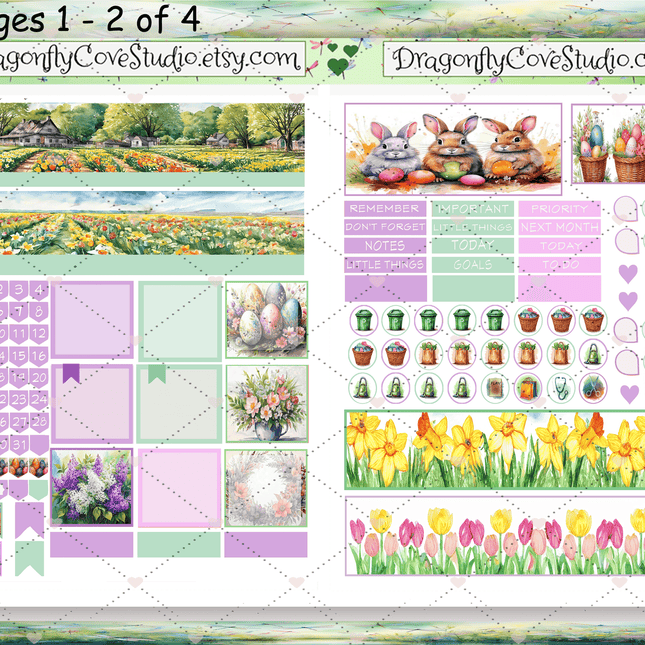 7 x 9 Planner | Monthly Sticker Kit | Springtime Joy Easter Edition