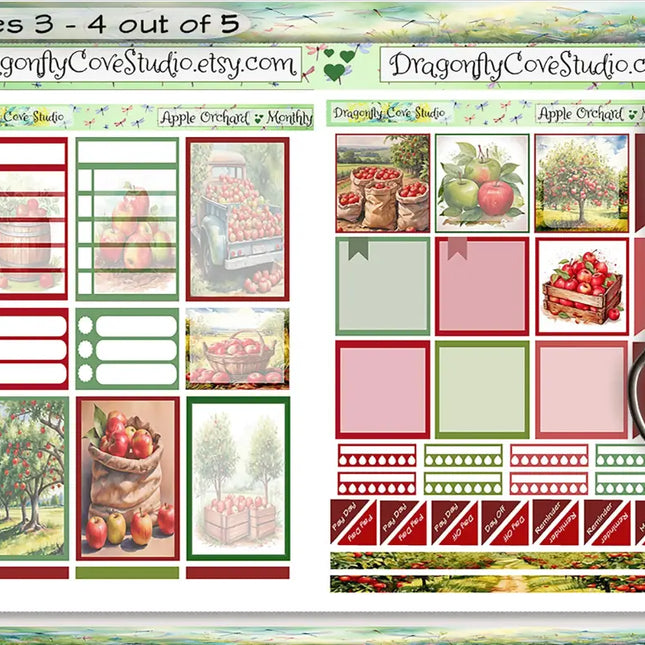 Printable Planner Stickers Kit, Big Happy Planner Monthly, Charming Apple Orchard- Silhouette & Cricut Cut Files and PDF for Hand Cutting DragonflyCoveStudio