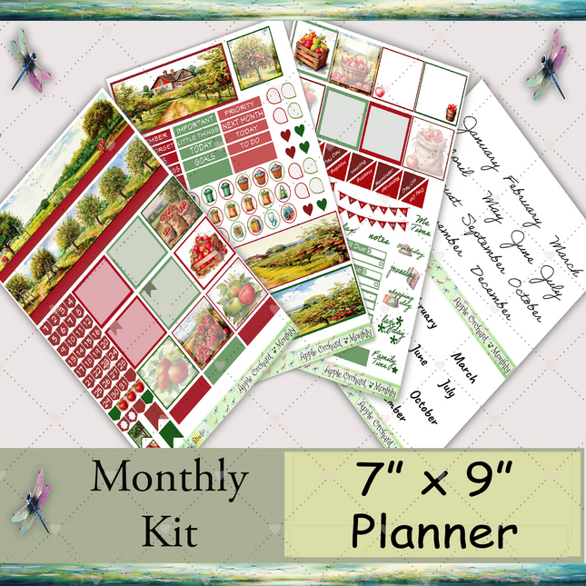 7x9 Planner | Monthly Sticker Kit | Charming Apple Orchard