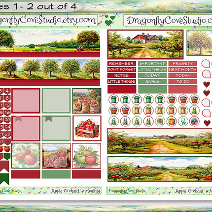 7x9 Planner | Monthly Sticker Kit | Charming Apple Orchard