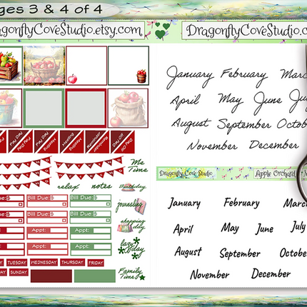 7x9 Planner | Monthly Sticker Kit | Charming Apple Orchard