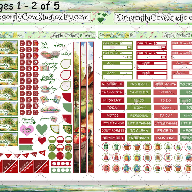 Big Happy Planner Weekly Printable Planner Stickers Kit – Charming Apple Orchard | Silhouette & Cricut Cut Files + PDF for Hand Cutting DragonflyCoveStudio