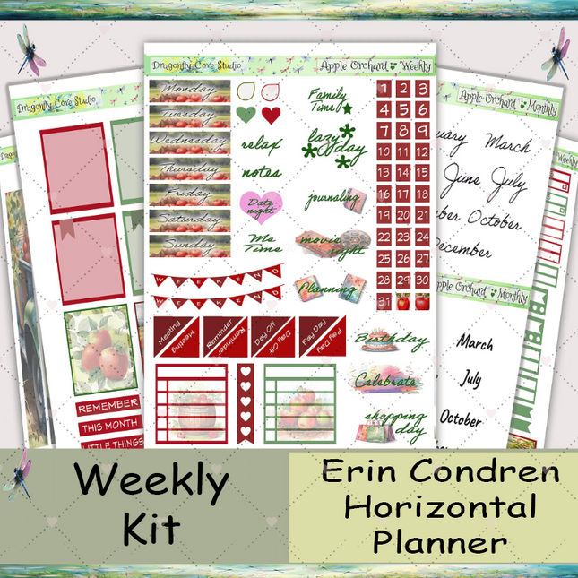 Erin Condren Horizontal Planner | Weekly Sticker Kit | Charming Apple Orchard