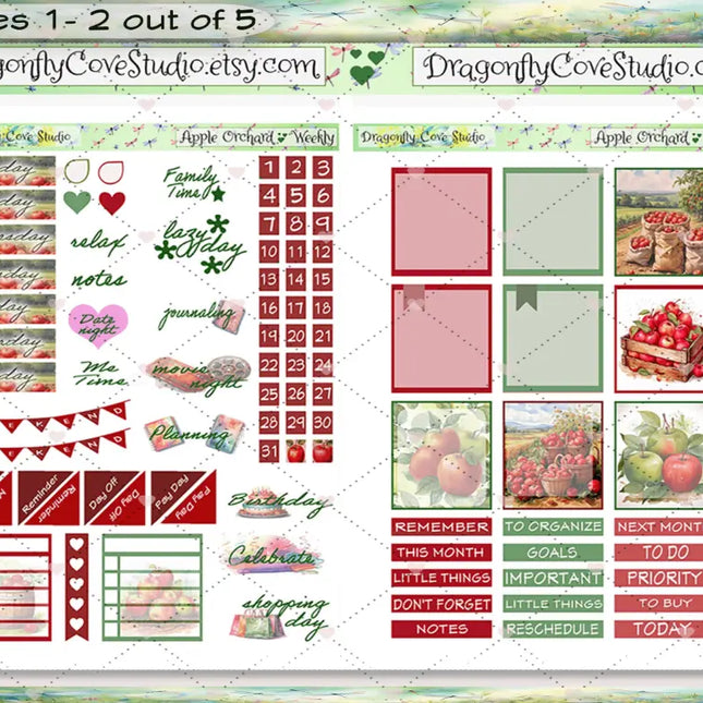 Erin Condren Horizontal Planner - Printable Planner Stickers Kit | Charming Apple Orchard | Silhouette & Cricut Cut Files + PDF DragonflyCoveStudio
