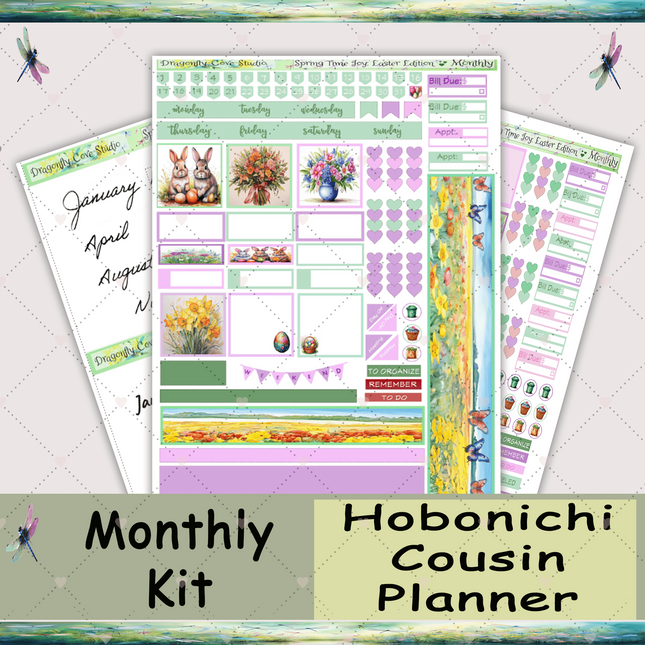 Hobonichi Cousin Planner | Monthly Sticker Kit  | Springtime Joy Easter Edition