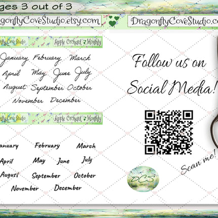 Hobonichi Cousin Planner Monthly Printable Stickers Kit – Charming Apple Orchard | Silhouette & Cricut Cut Files + PDF DragonflyCoveStudio