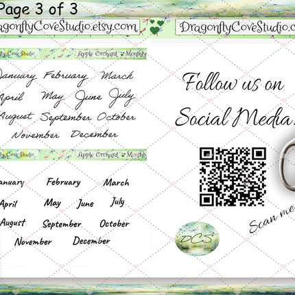 Hobonichi Cousin Weekly Printable Stickers Kit - Charming Apple Orchard: Silhouette & Cricut Cut Files and PDF for Hand Cutting DragonflyCoveStudio