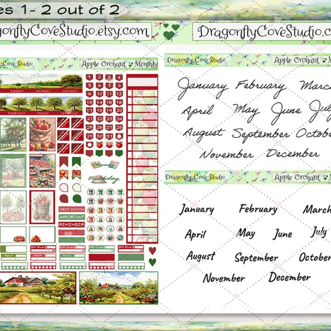 Mini Happy Planner Monthly Printable Stickers Kit | Charming Apple Orchard | Planner Stickers Kit | PDF, Silhouette & Cricut Cut Files DragonflyCoveStudio