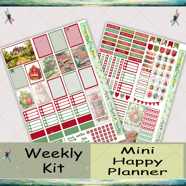 Mini Happy Planner | Weekly Sticker Kit | Charming Apple Orchard
