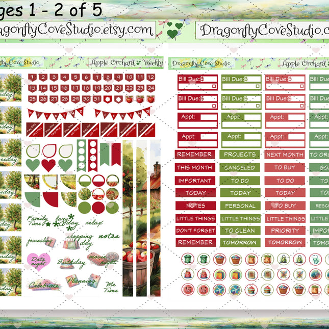 Printable Planner Stickers Kit, Classic Happy Planner Weekly- Charming Apple Orchard -Silhouette & Cricut Cut Files and PDF for Hand Cutting DragonflyCoveStudio