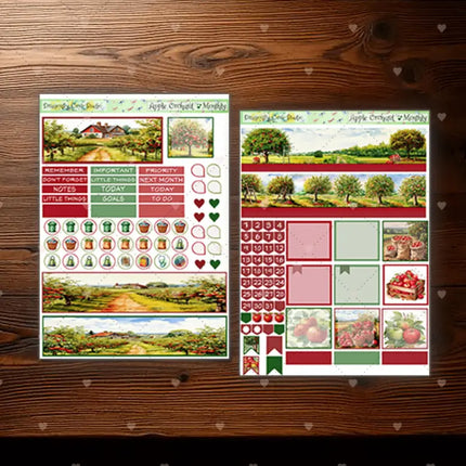 Printable Planner Stickers Kit, Erin Condren Monthly - Charming Apple Orchard - with Silhouette & Cricut Cut Files and PDF for Hand Cutting DragonflyCoveStudio