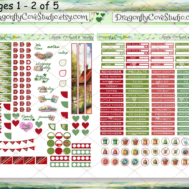 Printable Planner Stickers Kit, Erin Condren Vertical Weekly, Charming Apple Orchard- Silhouette & Cricut Cut Files and PDF for Hand Cutting DragonflyCoveStudio