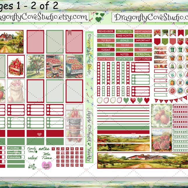 Printable Planner Stickers Kit, Mini HP Weekly - Charming Apple Orchard - Silhouette & Cricut Cut Files and PDF for Hand Cutting DragonflyCoveStudio